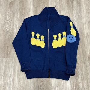 RARE Vintage 50s Bowling Full Zip Cowichan Sweater Wool Talon Zip Men's L Blue